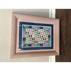 Vintage Woodrome Quilted Textile Art, Professionally Framed (90s) 17x14